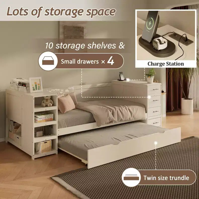 GDFStudio Abigail Letto a giorno doppio in legno con letto estraibile e cassetti contenitore