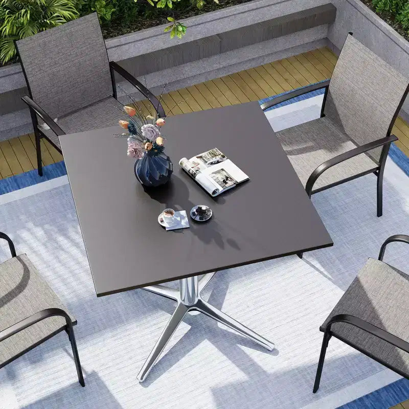 Captiva Designs Tavolo da pranzo da esterno in acciaio da 1 pezzo con robusta base a piedistallo e gambe a X