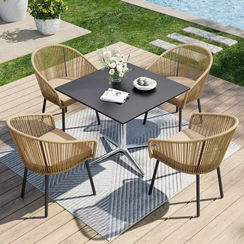 Captiva Designs Tavolo da pranzo da esterno in acciaio da 1 pezzo con robusta base a piedistallo e gambe a X