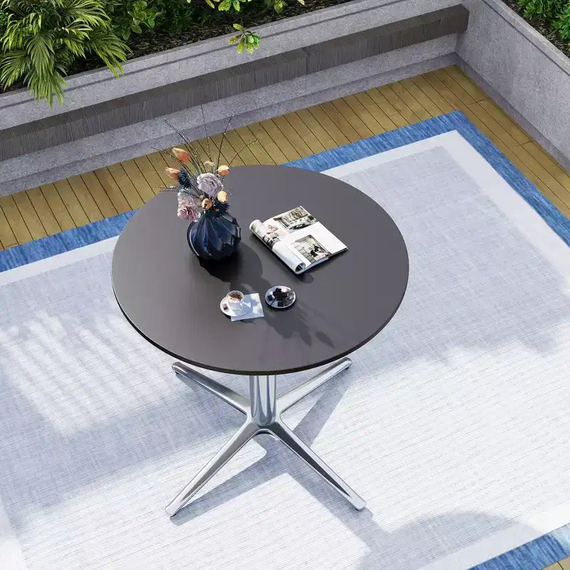 Captiva Designs Tavolo da pranzo da esterno in acciaio da 1 pezzo con robusta base a piedistallo e gambe a X