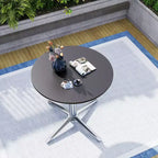 Captiva Designs Tavolo da pranzo da esterno in acciaio da 1 pezzo con robusta base a piedistallo e gambe a X