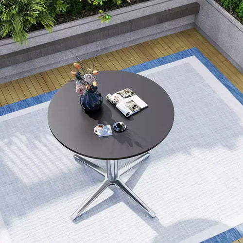 Captiva Designs Tavolo da pranzo da esterno in acciaio da 1 pezzo con robusta base a piedistallo e gambe a X