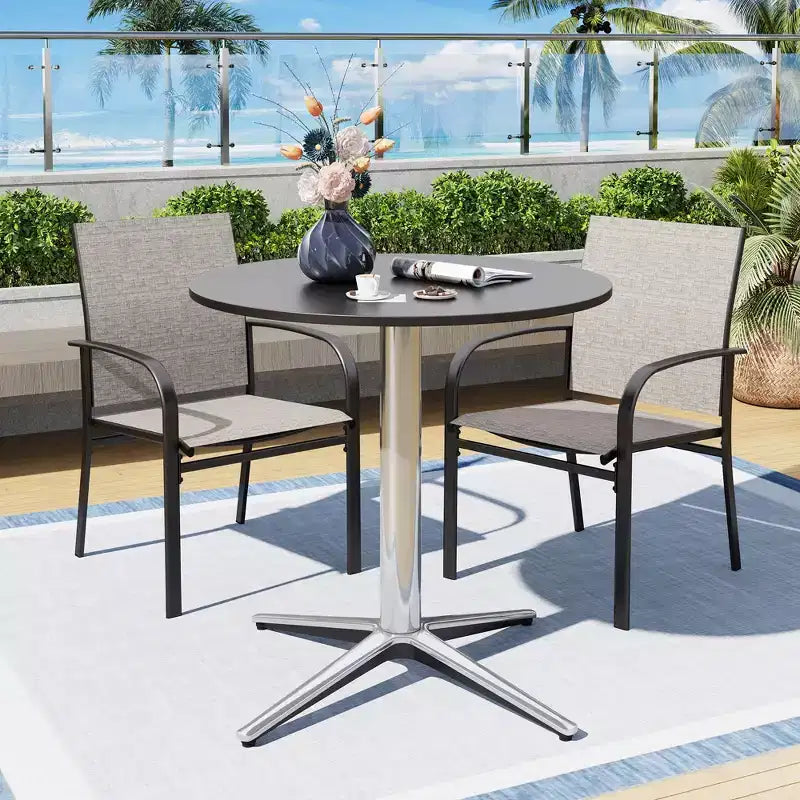 Captiva Designs Tavolo da pranzo da esterno in acciaio da 1 pezzo con robusta base a piedistallo e gambe a X