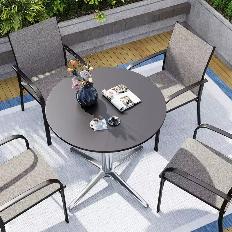 Captiva Designs Tavolo da pranzo da esterno in acciaio da 1 pezzo con robusta base a piedistallo e gambe a X