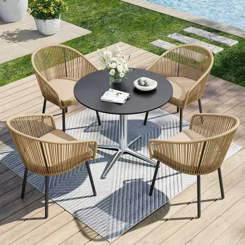 Captiva Designs Tavolo da pranzo da esterno in acciaio da 1 pezzo con robusta base a piedistallo e gambe a X