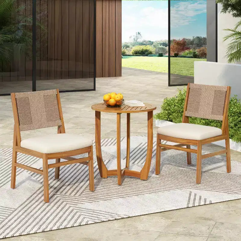 Christopher Knight Home Daisy Set da pranzo rustico da 3 pezzi in legno di acacia con sedie in vimini intrecciato