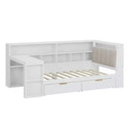 Divano Letto ad Angolo a L per Materasso Singolo/Matrimoniale con Libreria, Cassetti, Luce LED, Scrivania e Testiera Imbottita - ModernLuxe