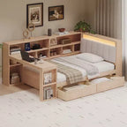 Divano Letto ad Angolo a L per Materasso Singolo/Matrimoniale con Libreria, Cassetti, Luce LED, Scrivania e Testiera Imbottita - ModernLuxe