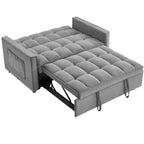 Divano Letto Convertibile Estraibile EHMKNP - Letto Full Size in Velluto Grigio Chiaro con Trapuntatura Capitonnè, Schienale Regolabile su 3 Livelli con 2 Tasche e 2 Cuscini per Appartamento