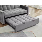 Divano Letto Convertibile Estraibile EHMKNP - Letto Full Size in Velluto Grigio Chiaro con Trapuntatura Capitonnè, Schienale Regolabile su 3 Livelli con 2 Tasche e 2 Cuscini per Appartamento