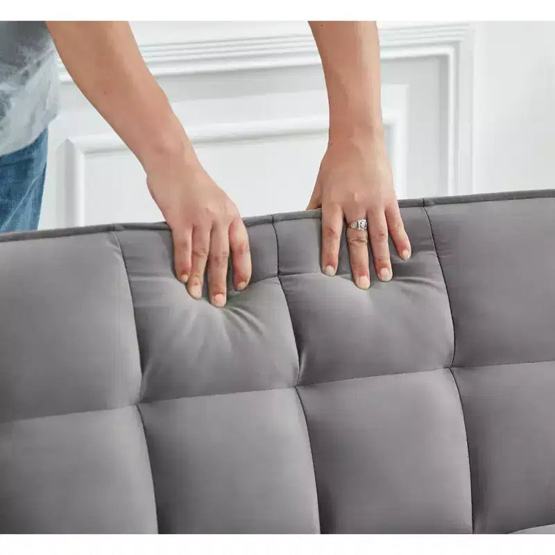 Divano Letto Convertibile Estraibile EHMKNP - Letto Full Size in Velluto Grigio Chiaro con Trapuntatura Capitonnè, Schienale Regolabile su 3 Livelli con 2 Tasche e 2 Cuscini per Appartamento