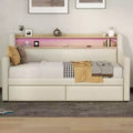 Bellemave Twin Daybed with Storage Drawers, Upholstered Daybed Frame with Charging Station and LED Lights, Beige