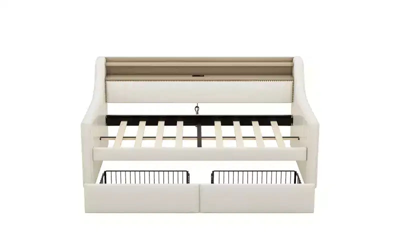 Bellemave Divano Letto Singolo con Cassetti, Struttura Imbottita con Stazione di Ricarica e Luci LED, Beige