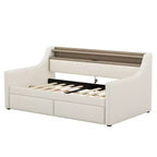 Bellemave Divano Letto Singolo con Cassetti, Struttura Imbottita con Stazione di Ricarica e Luci LED, Beige