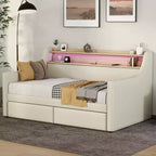 Bellemave Divano Letto Singolo con Cassetti, Struttura Imbottita con Stazione di Ricarica e Luci LED, Beige