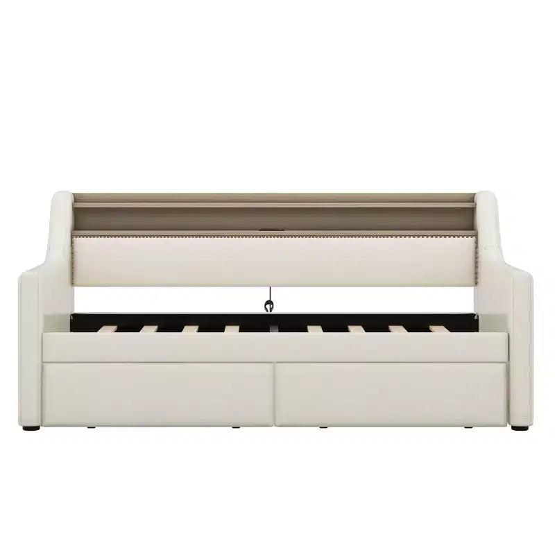 Bellemave Divano Letto Singolo con Cassetti, Struttura Imbottita con Stazione di Ricarica e Luci LED, Beige