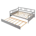 Bellemave Letto Matrimoniale con Lettino Estraibile Singolo, Struttura Letto in Legno con Sponde Protettive, Divano Letto per Camera da Letto/Soggiorno, Nessuna Rete a Molle, Grigio