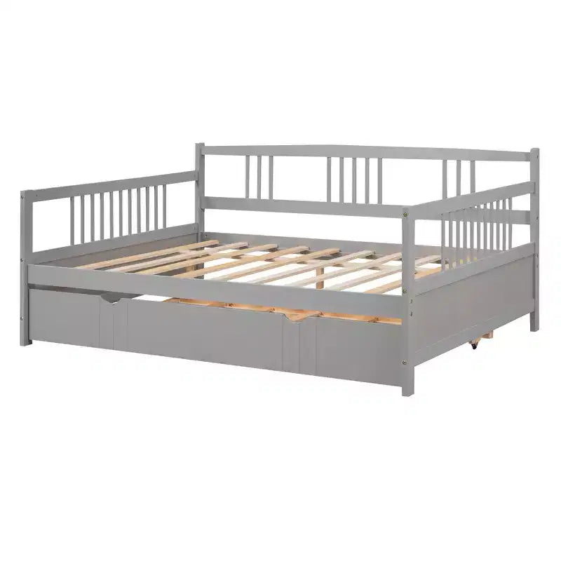 Bellemave Letto Matrimoniale con Lettino Estraibile Singolo, Struttura Letto in Legno con Sponde Protettive, Divano Letto per Camera da Letto/Soggiorno, Nessuna Rete a Molle, Grigio
