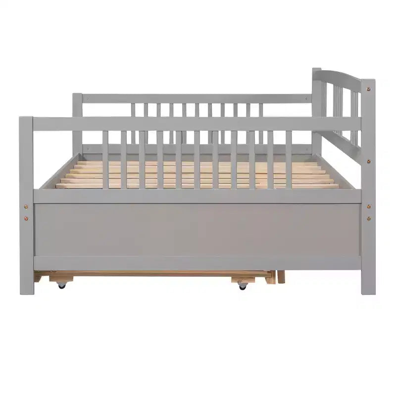 Bellemave Letto Matrimoniale con Lettino Estraibile Singolo, Struttura Letto in Legno con Sponde Protettive, Divano Letto per Camera da Letto/Soggiorno, Nessuna Rete a Molle, Grigio
