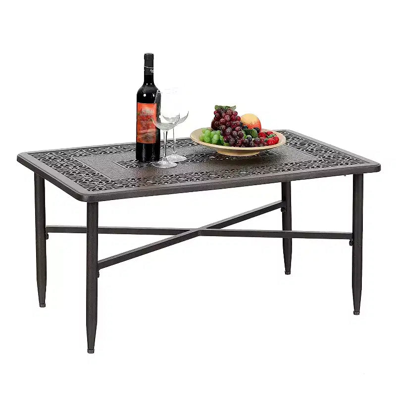 Tavolo da pranzo da esterno Captiva Designs in alluminio fuso per patio e giardino, resistente alle intemperie, con piano inciso
