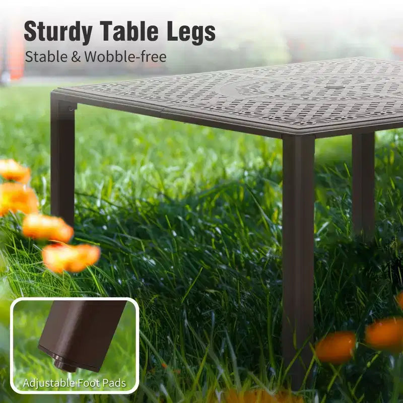 Tavolo da pranzo da esterno Captiva Designs in alluminio fuso per patio e giardino, resistente alle intemperie, con piano inciso