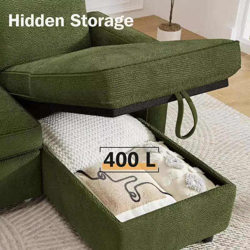 Divano Letto Trasformabile Dyonery 81, Divano Estraibile 2 in 1 con Chaise Longue Reversibile con Contenitore