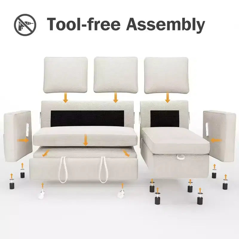 Divano Letto Trasformabile Dyonery 81, Divano Estraibile 2 in 1 con Chaise Longue Reversibile con Contenitore