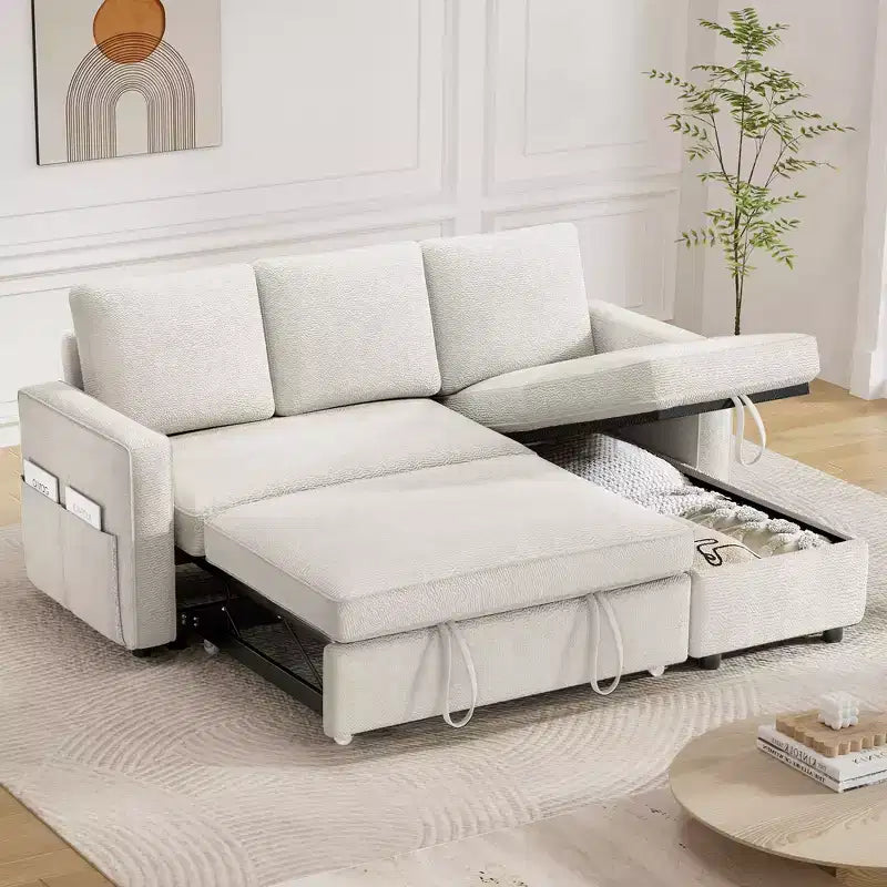 Divano Letto Trasformabile Dyonery 81, Divano Estraibile 2 in 1 con Chaise Longue Reversibile con Contenitore