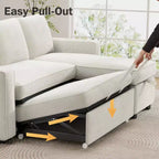 Divano Letto Trasformabile Dyonery 81, Divano Estraibile 2 in 1 con Chaise Longue Reversibile con Contenitore