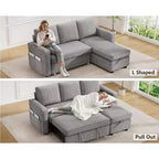 Divano Letto Trasformabile Dyonery 81, Divano Estraibile 2 in 1 con Chaise Longue Reversibile con Contenitore