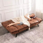 Divano Letto Dyonery in Ecopelle Nera con Memory Foam, Schienale e Braccioli Regolabili, Divanetto Trasformabile Multifunzione