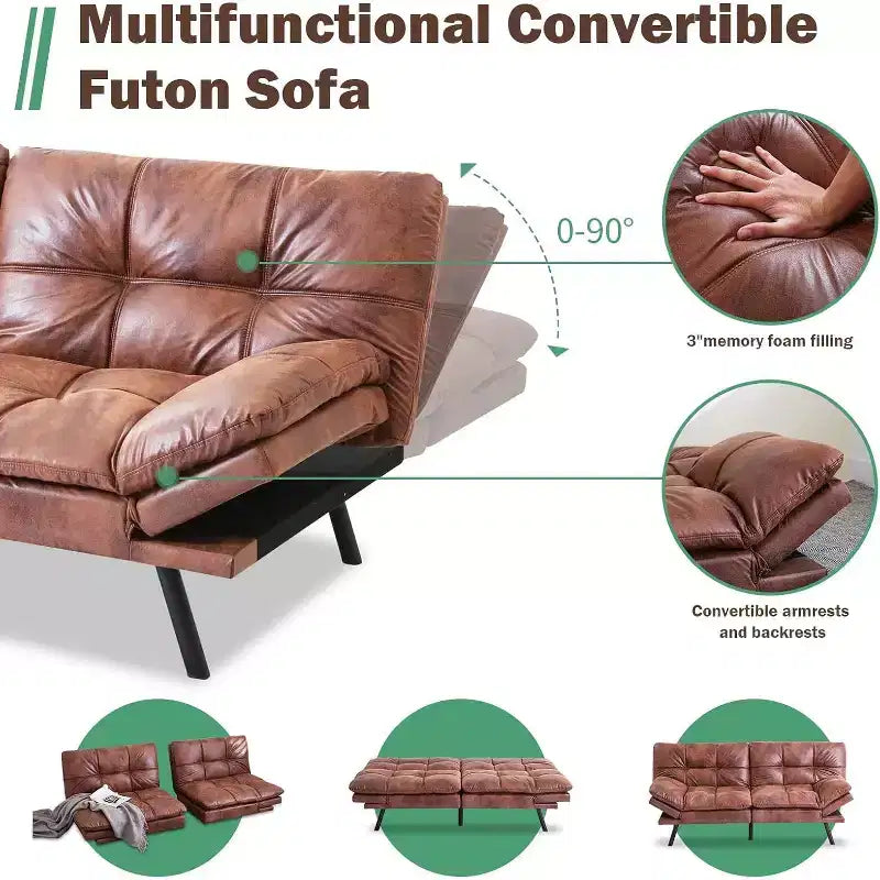 Divano Letto Dyonery in Ecopelle Nera con Memory Foam, Schienale e Braccioli Regolabili, Divanetto Trasformabile Multifunzione
