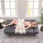 Divano Letto Dyonery in Ecopelle Nera con Memory Foam, Schienale e Braccioli Regolabili, Divanetto Trasformabile Multifunzione