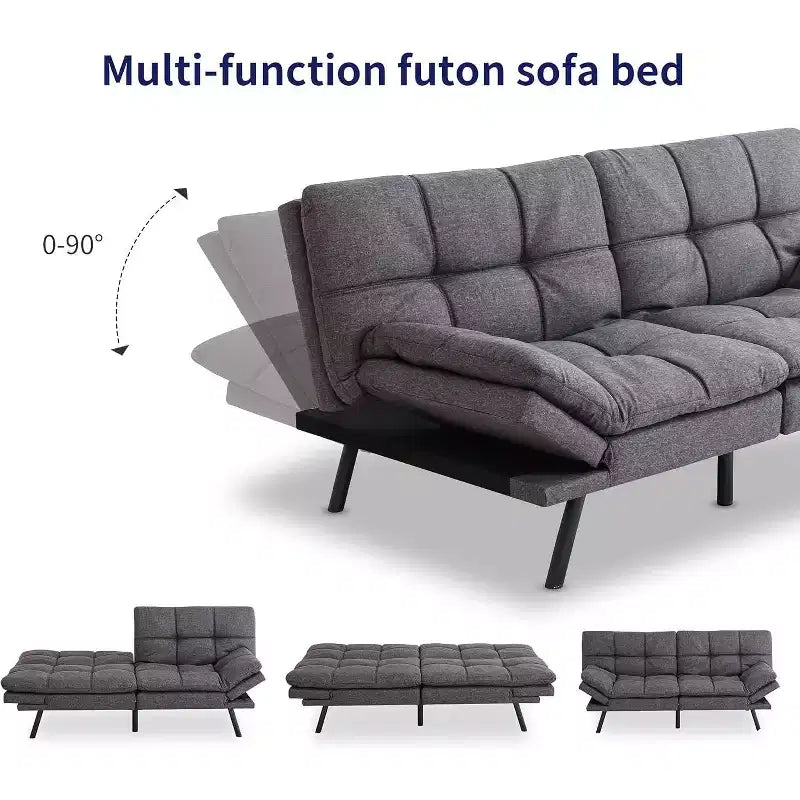 Divano Letto Dyonery in Ecopelle Nera con Memory Foam, Schienale e Braccioli Regolabili, Divanetto Trasformabile Multifunzione