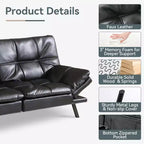 Divano Letto Dyonery in Ecopelle Nera con Memory Foam, Schienale e Braccioli Regolabili, Divanetto Trasformabile Multifunzione