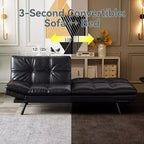 Divano Letto Dyonery in Ecopelle Nera con Memory Foam, Schienale e Braccioli Regolabili, Divanetto Trasformabile Multifunzione