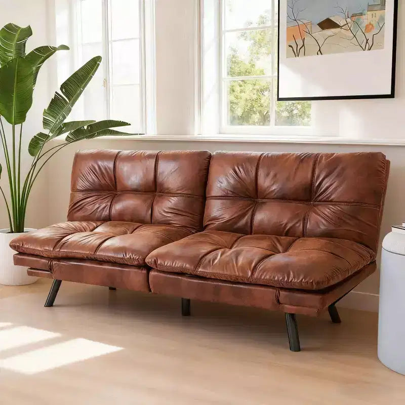 Divano Letto Dyonery in Ecopelle Nera con Memory Foam, Schienale e Braccioli Regolabili, Divanetto Trasformabile Multifunzione