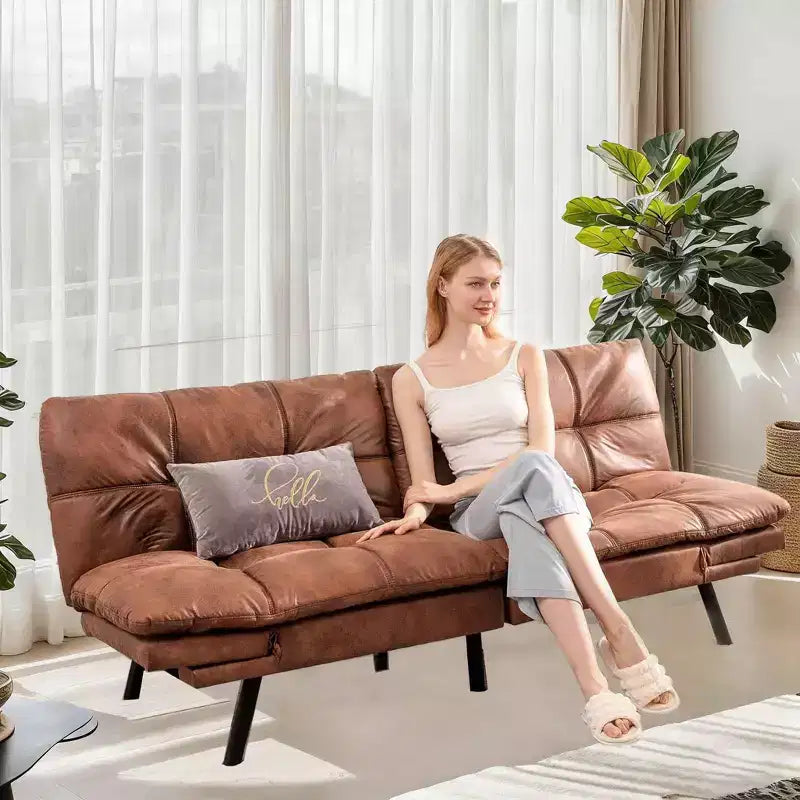 Divano Letto Dyonery in Ecopelle Nera con Memory Foam, Schienale e Braccioli Regolabili, Divanetto Trasformabile Multifunzione