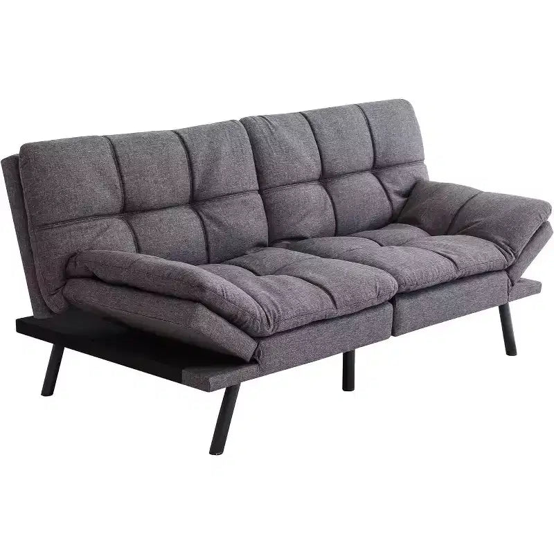 Divano Letto Dyonery in Ecopelle Nera con Memory Foam, Schienale e Braccioli Regolabili, Divanetto Trasformabile Multifunzione
