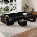 Modular Sectional 9 Seat Sofa with Storage, U Shaped Sectional Couches, Convertible Sofa with Ottomans, High Supportive Velvet, for Home Black