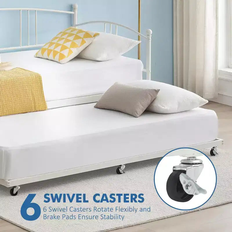 Divano letto a due posti in metallo con letto estraibile, struttura divano letto a due piazze con letto estraibile a scomparsa a 6 ruote, supporto a doghe in acciaio per ospiti, divano letto per soggiorno, camera da letto, appartamento