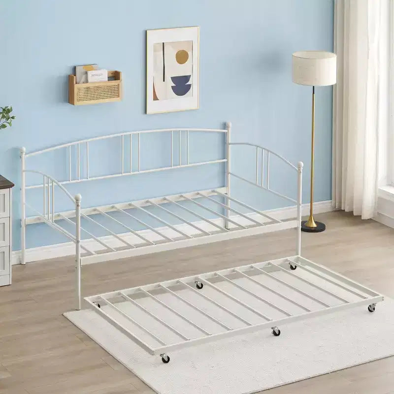 Divano letto a due posti in metallo con letto estraibile, struttura divano letto a due piazze con letto estraibile a scomparsa a 6 ruote, supporto a doghe in acciaio per ospiti, divano letto per soggiorno, camera da letto, appartamento