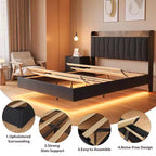 Struttura Letto, Letto a Piattaforma Flottante con Testiera, Porte di Ricarica, Base Letto Moderna Imbottita con Robuste Doghe in Legno, Nessuna Rete a Molle Necessaria