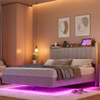 Struttura Letto, Letto a Piattaforma Flottante con Testiera, Porte di Ricarica, Base Letto Moderna Imbottita con Robuste Doghe in Legno, Nessuna Rete a Molle Necessaria