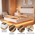 Struttura Letto, Letto a Piattaforma Flottante con Testiera, Porte di Ricarica, Base Letto Moderna Imbottita con Robuste Doghe in Legno, Nessuna Rete a Molle Necessaria