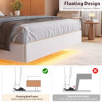 Struttura Letto, Letto a Piattaforma Flottante con Testiera, Porte di Ricarica, Base Letto Moderna Imbottita con Robuste Doghe in Legno, Nessuna Rete a Molle Necessaria