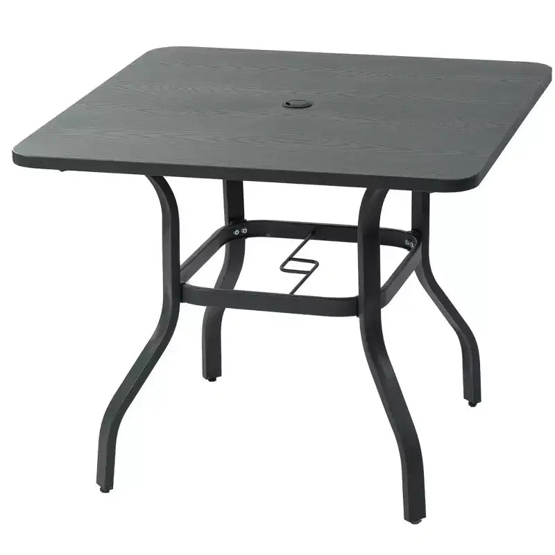Kozyard Outdoor Patio Dining Table 35.4x35.4 Woodgrain-Look Frame Powder Coated Table with Umbrella Hole for Backyard Patio Dining (Gray)