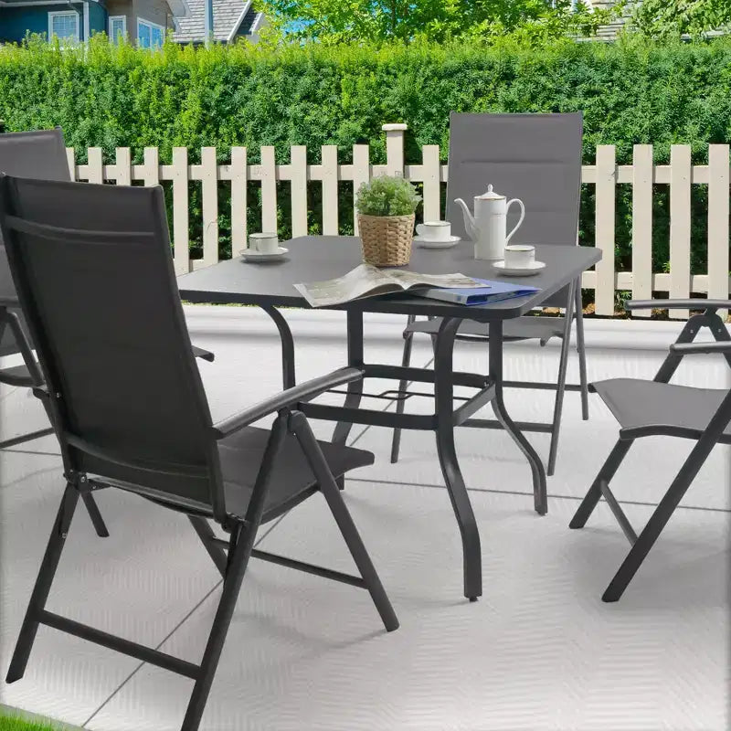 Tavolo da pranzo da esterno Kozyard 35.4x35.4 con telaio effetto legno, verniciato a polvere, con foro per ombrellone per patio esterno (Grigio)