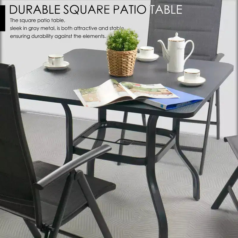 Tavolo da pranzo da esterno Kozyard 35.4x35.4 con telaio effetto legno, verniciato a polvere, con foro per ombrellone per patio esterno (Grigio)