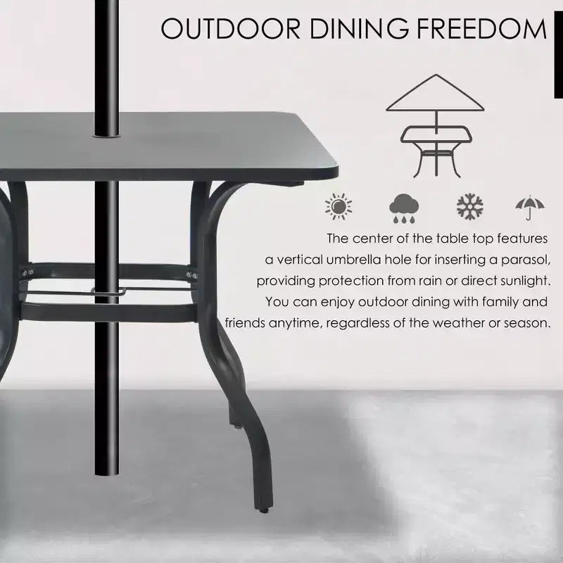 Tavolo da pranzo da esterno Kozyard 35.4x35.4 con telaio effetto legno, verniciato a polvere, con foro per ombrellone per patio esterno (Grigio)